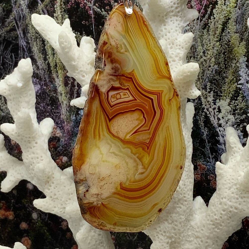 Onyx Agate Slice Pendant Necklace on Cotton Cord - Picture 6 of 11